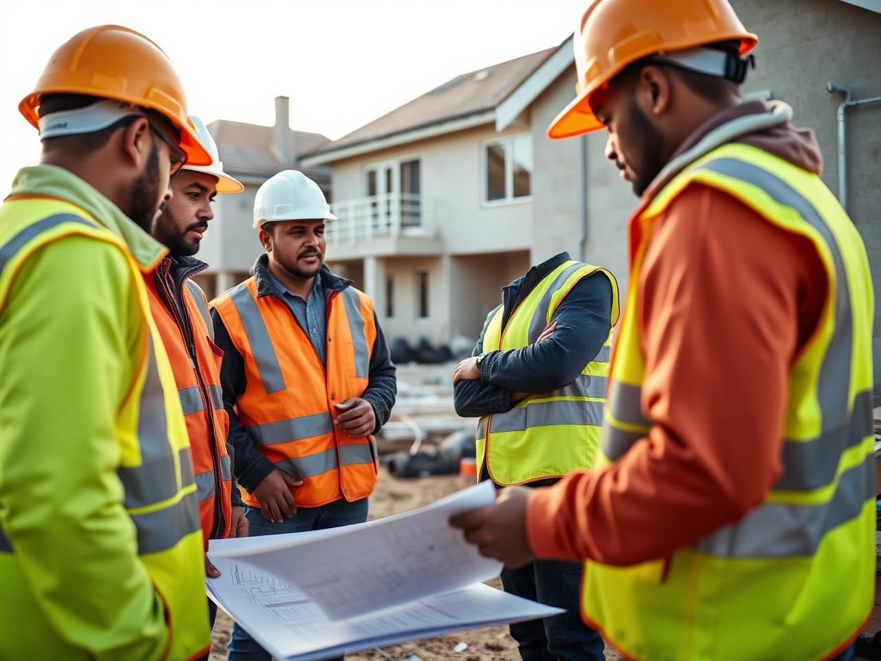 V. Ngwenya Projects tradesmen reviewing building plans on site